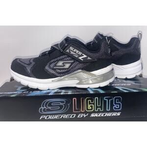 Skechers S Lights Erupters II Racing Game Boys Shoes - size 2-black/silver
